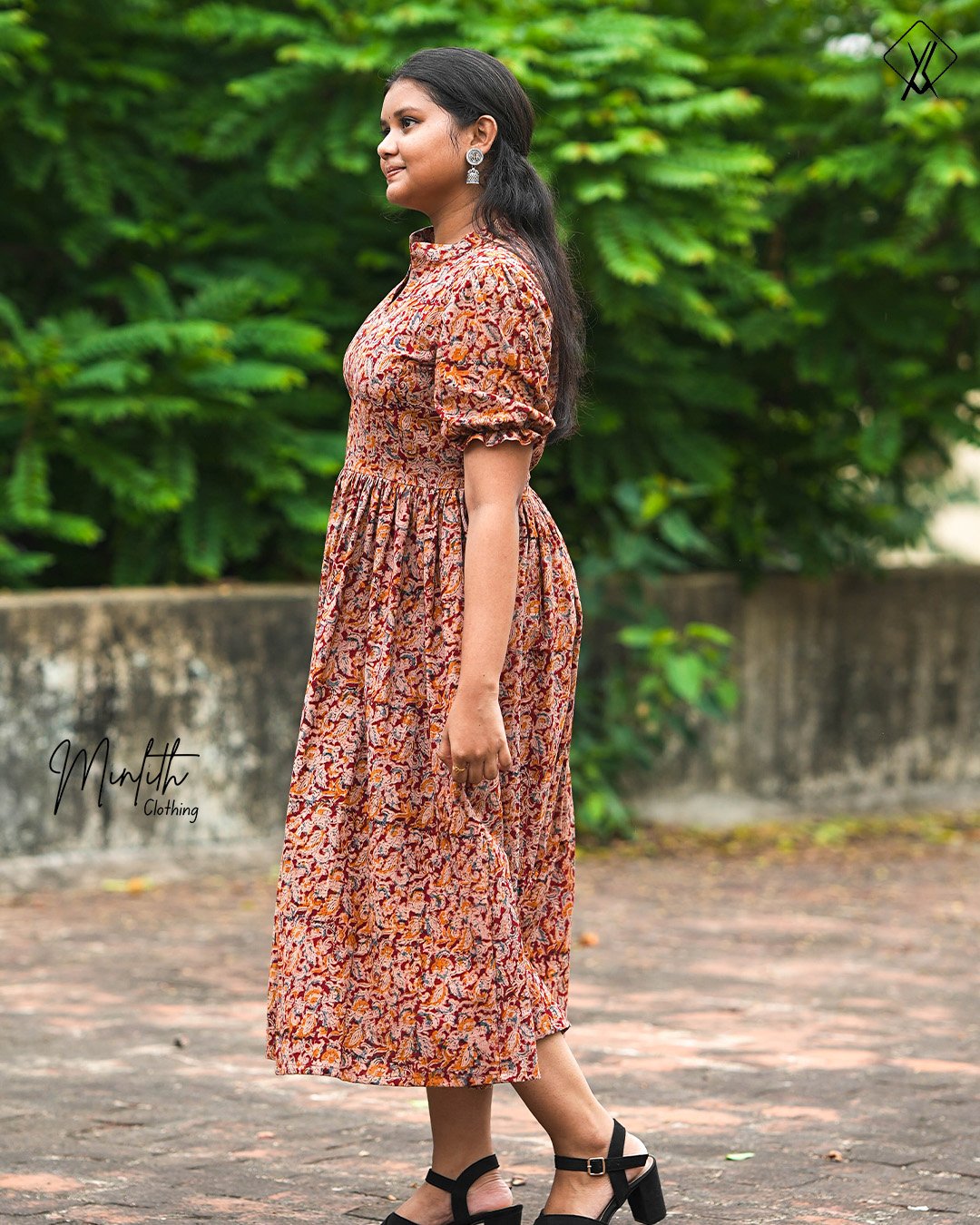 KAIRA- Kalamkari Collar Gathered Dress - Image 2