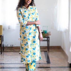 Ahlum – Cotton Collar Kurta Set (Blue)