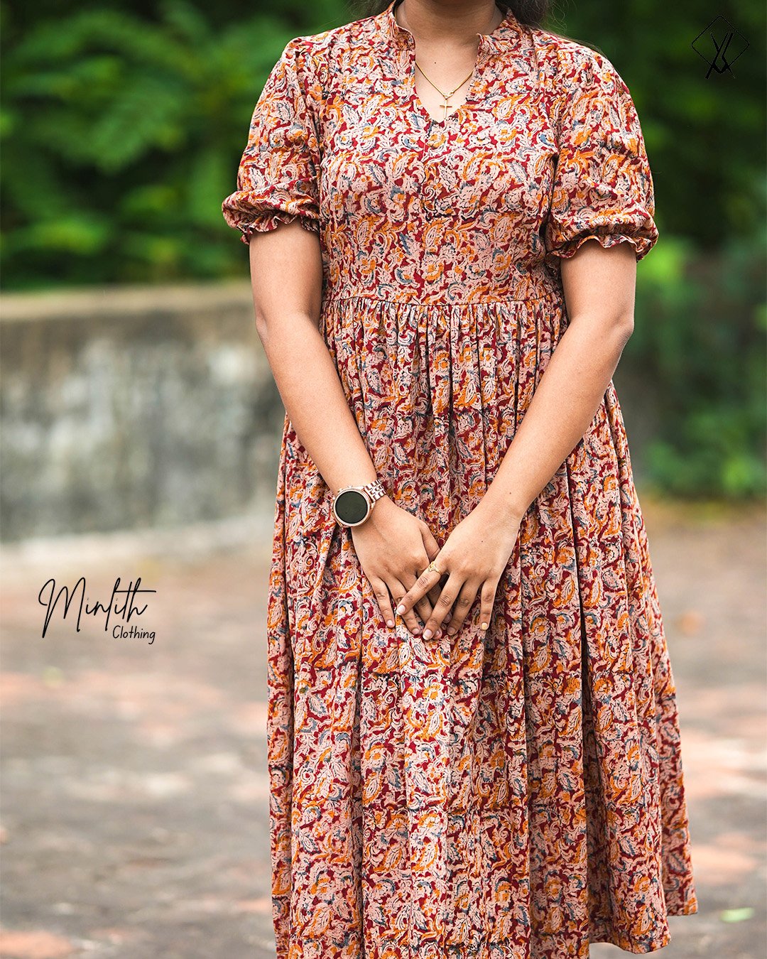 KAIRA- Kalamkari Collar Gathered Dress - Image 3