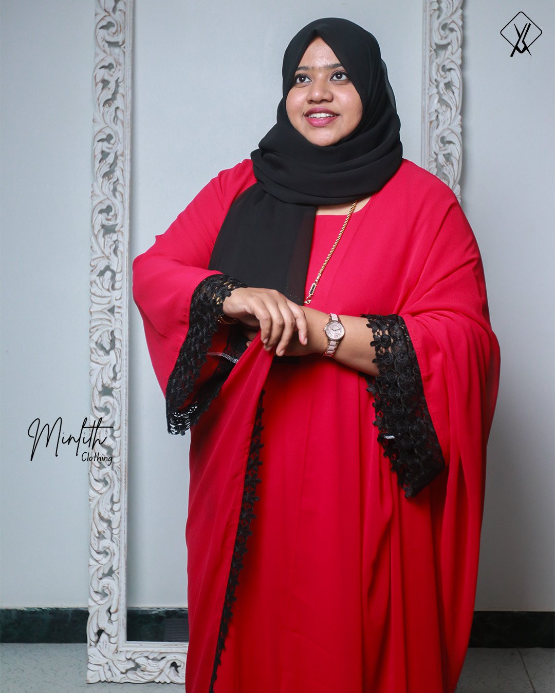 Mirza: Georgette Panel Anarkali with Lace & Shawl (Magenta) - Image 3