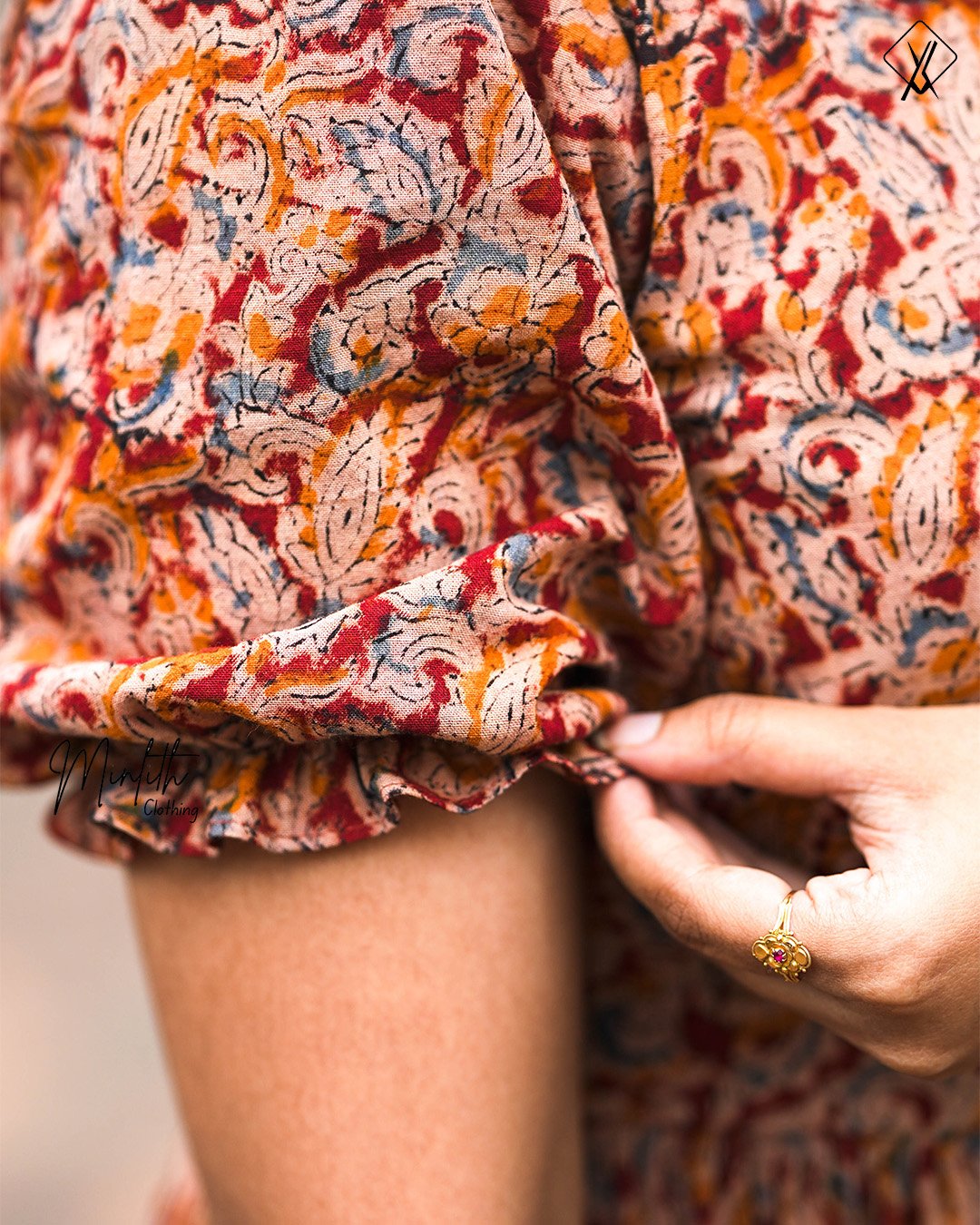 KAIRA- Kalamkari Collar Gathered Dress - Image 4