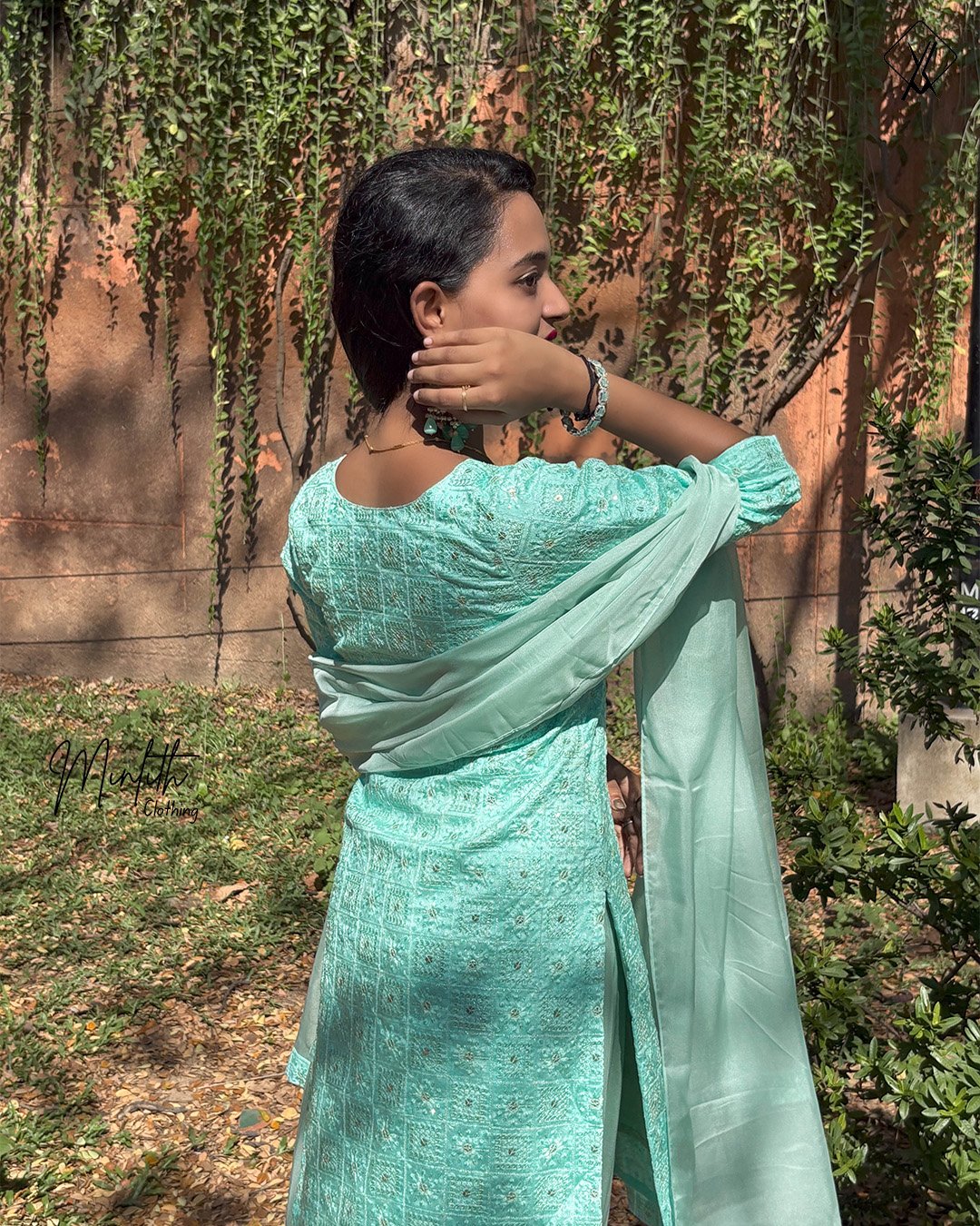FARZU – Chikankari Kurti with Organza Skirt Set - Image 5