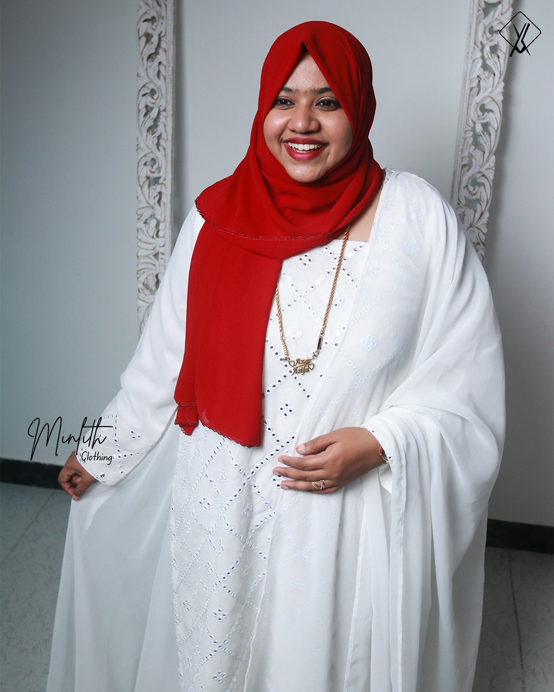 HAFSA – Mirror Work Georgette Skirt Set (White) - Image 2