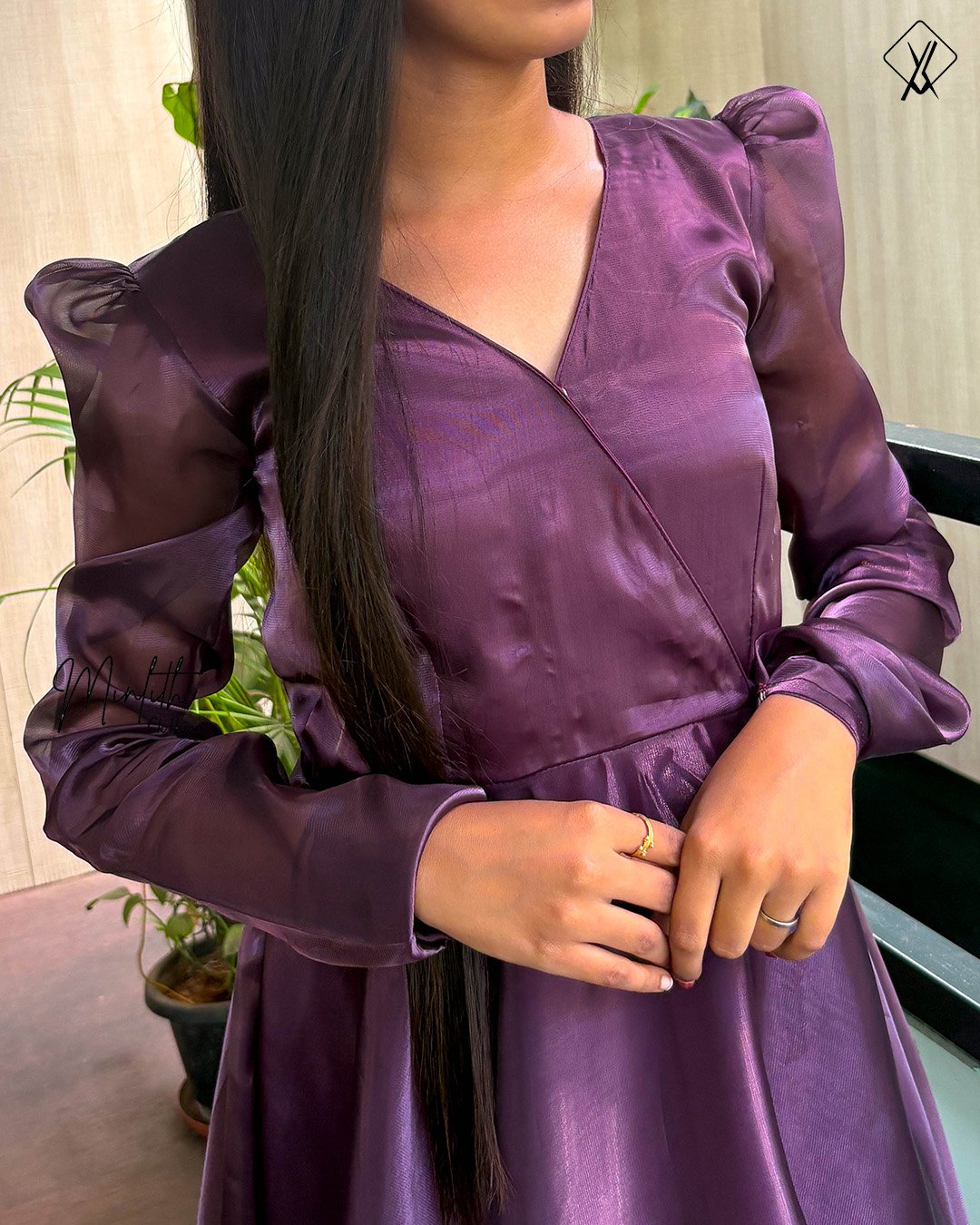 Glaze – Overlap Glass Tissue Organza Dress (Irish Purple) - Image 2