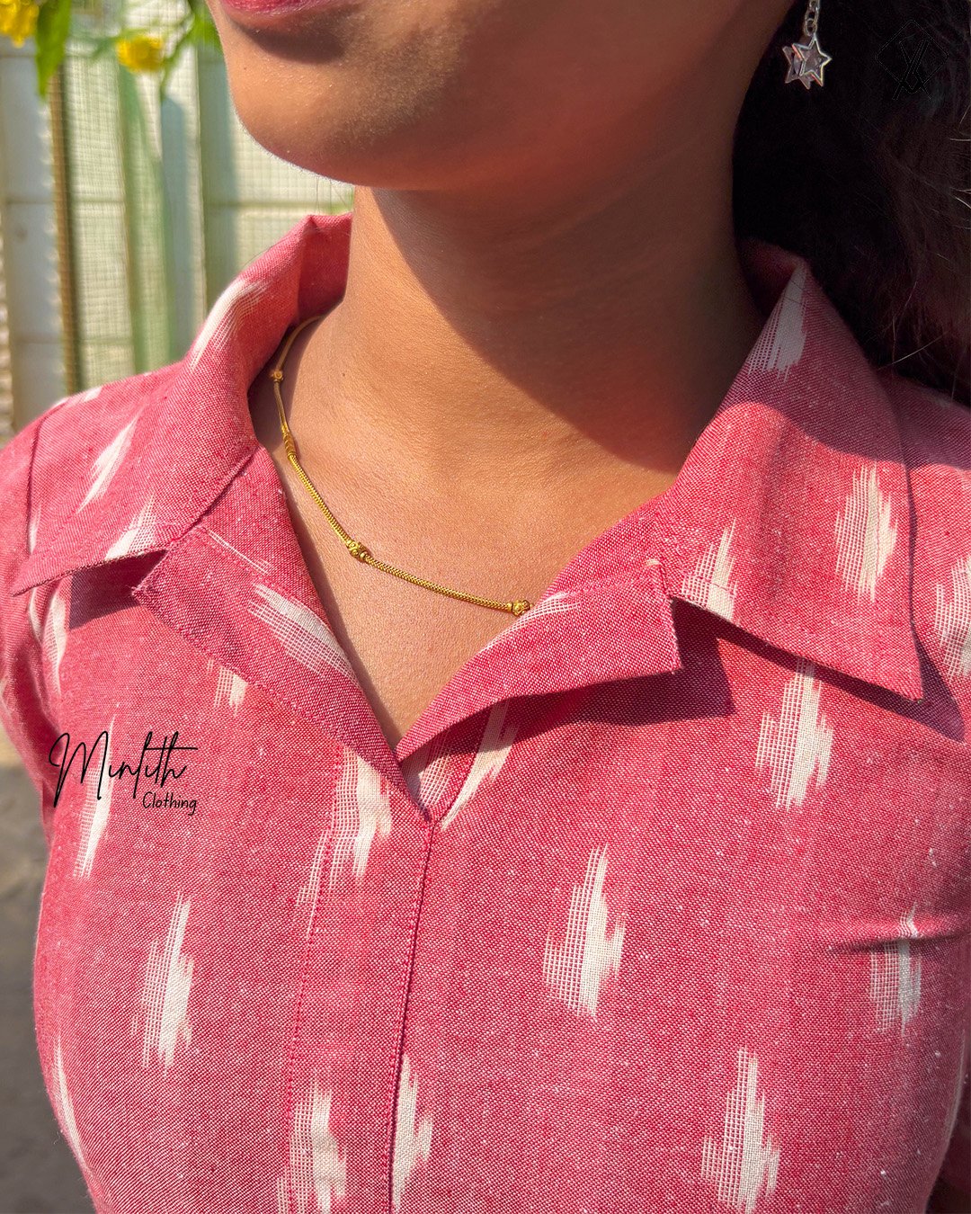 MINA – ‘A-Line’ Ikat Collar Dress (Peachy Pink) - Image 5
