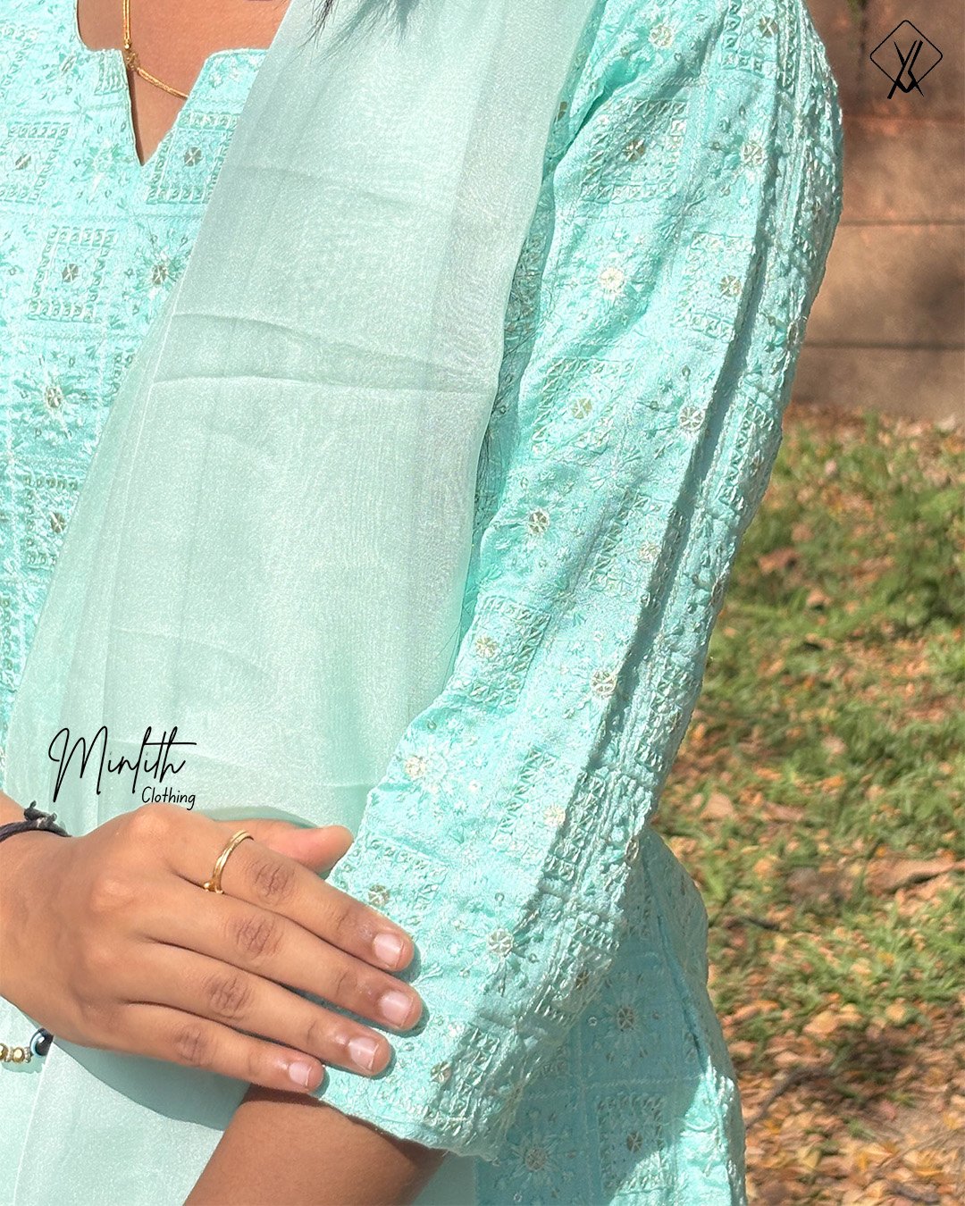 FARZU – Chikankari Kurti with Organza Skirt Set - Image 4
