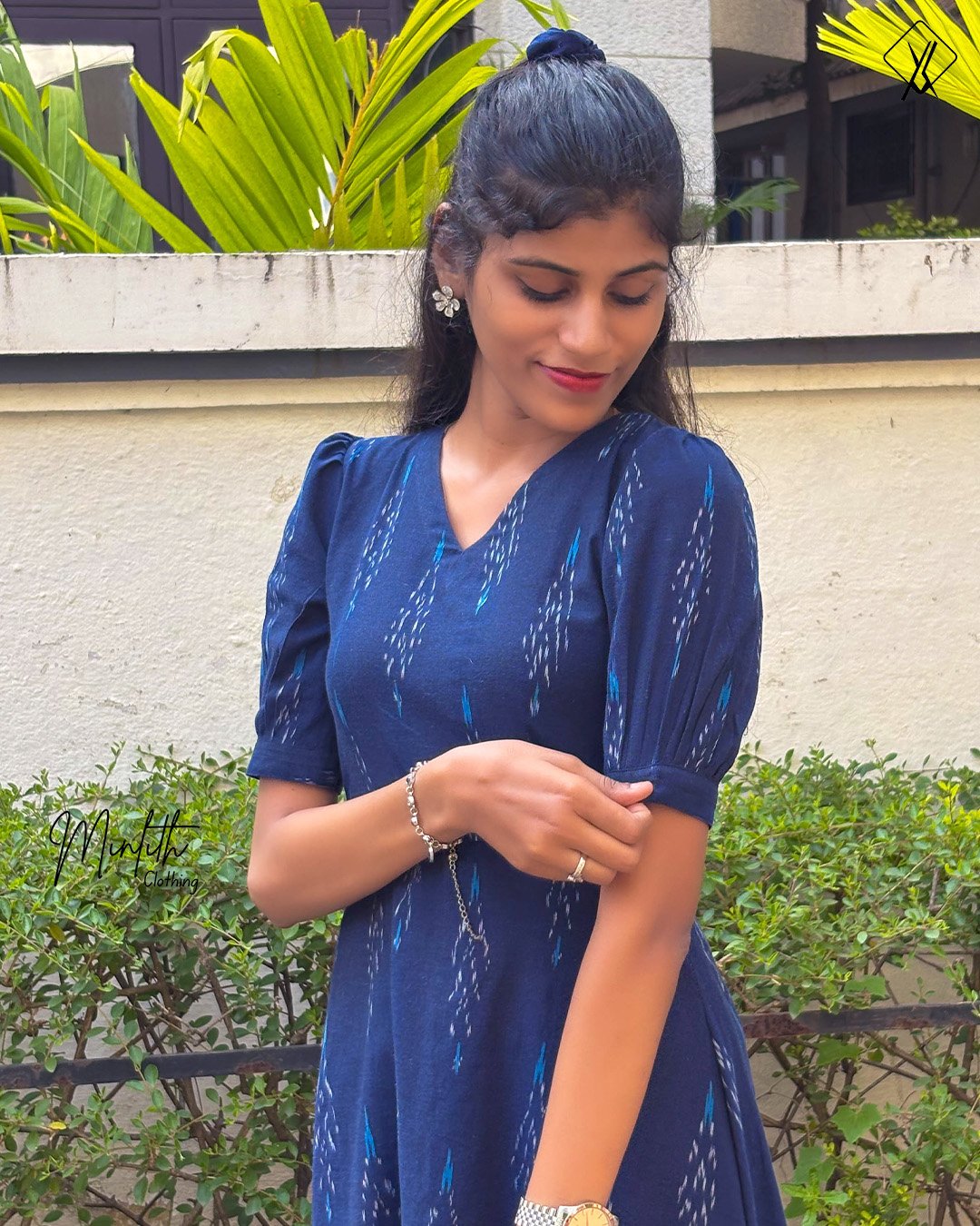 LINA – A-Line Cotton Ikat Dress (Navy Blue) - Image 5