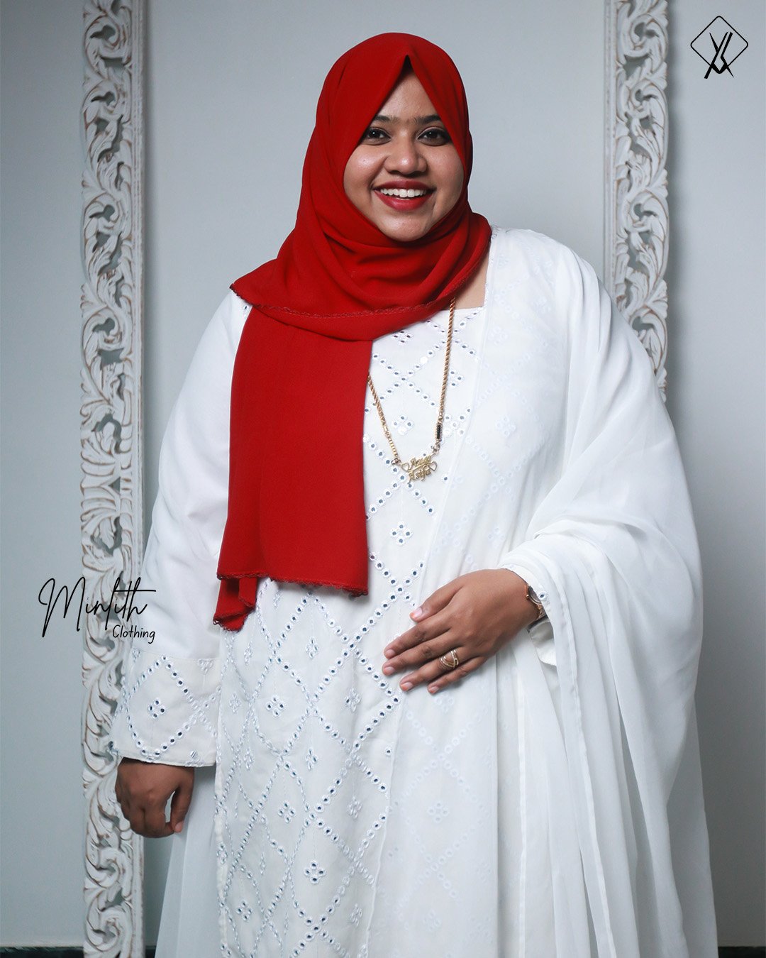 HAFSA – Mirror Work Georgette Skirt Set (White) - Image 4