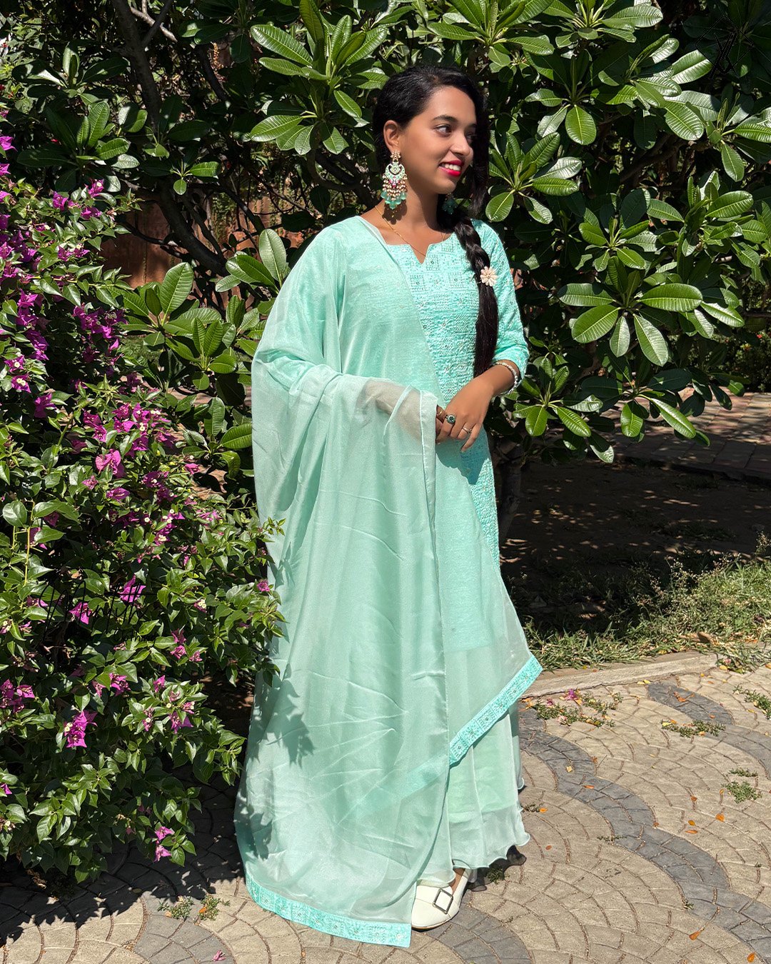 FARZU – Chikankari Kurti with Organza Skirt Set - Image 3