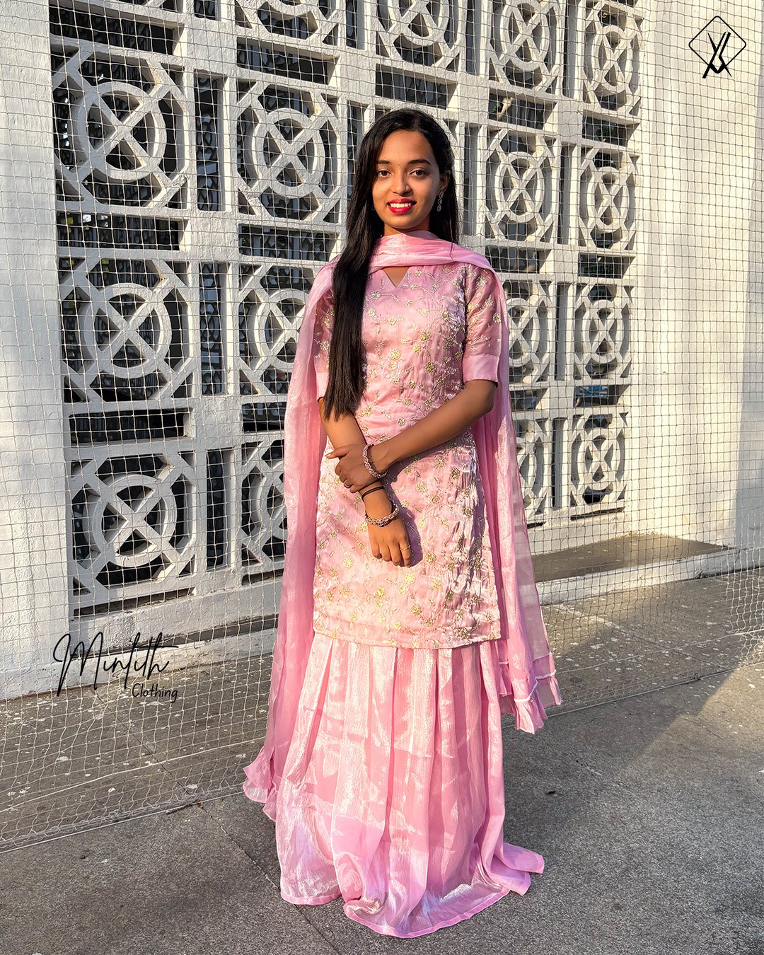 FARZI – Embroidered Kurti Sharara Set (Pastel Pink)