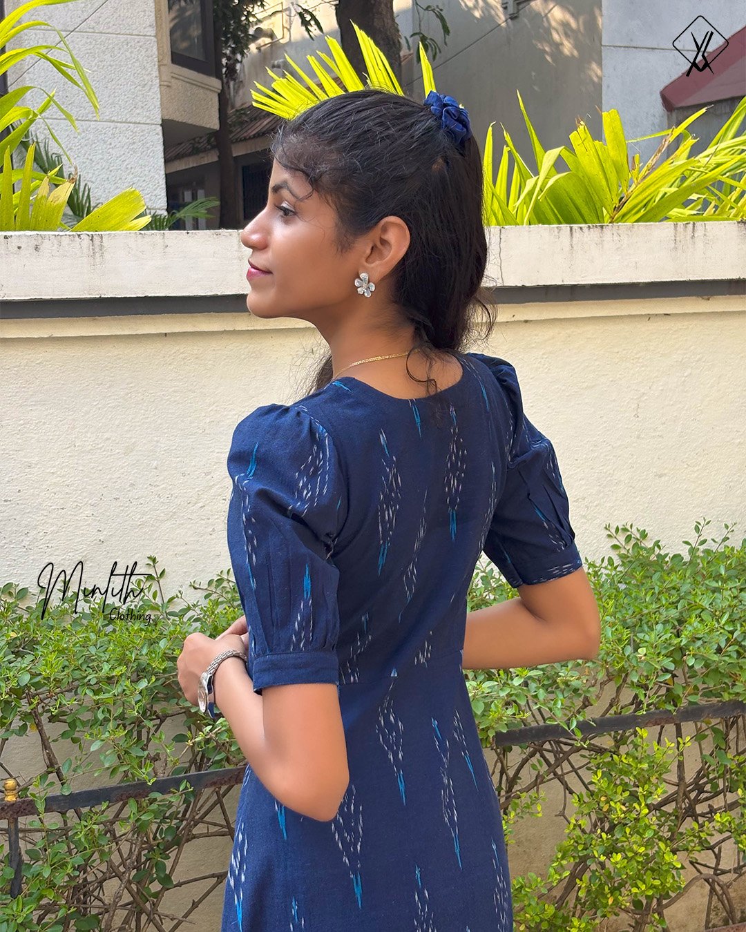 LINA – A-Line Cotton Ikat Dress (Navy Blue) - Image 6
