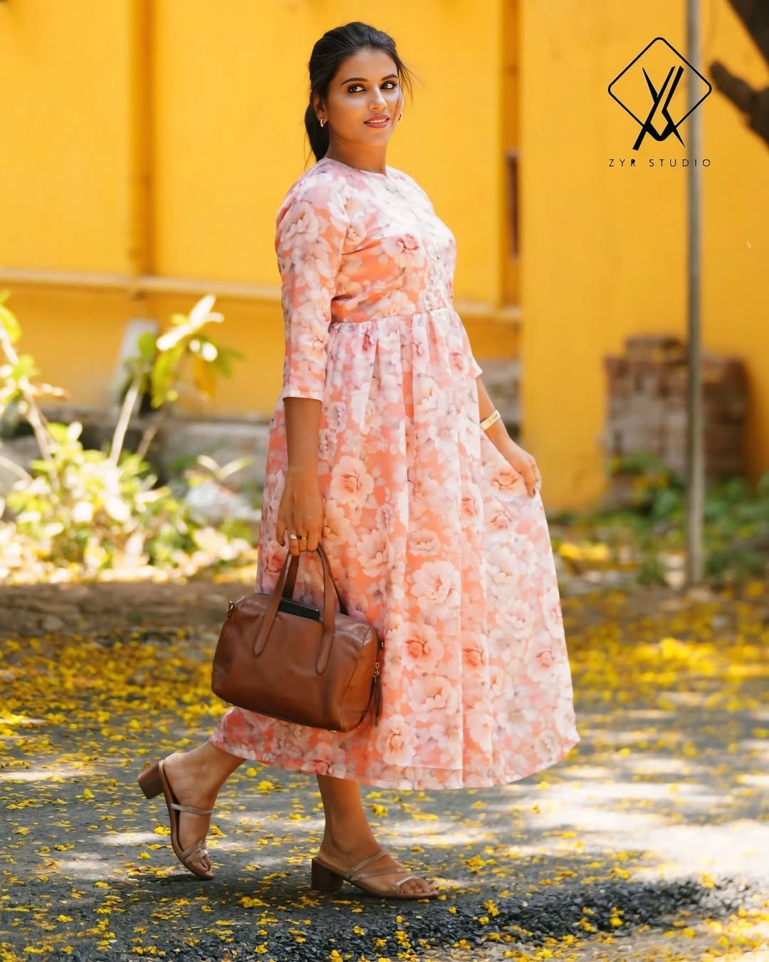 CALA - Peach Organza Floral Frock