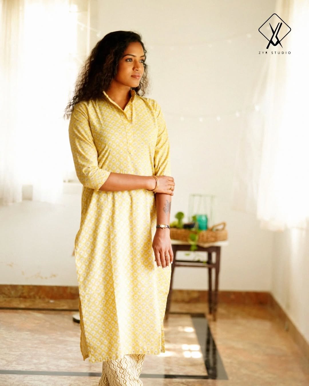 AHLUM – Cotton Collar Kurta Set (Yellow) - Image 5