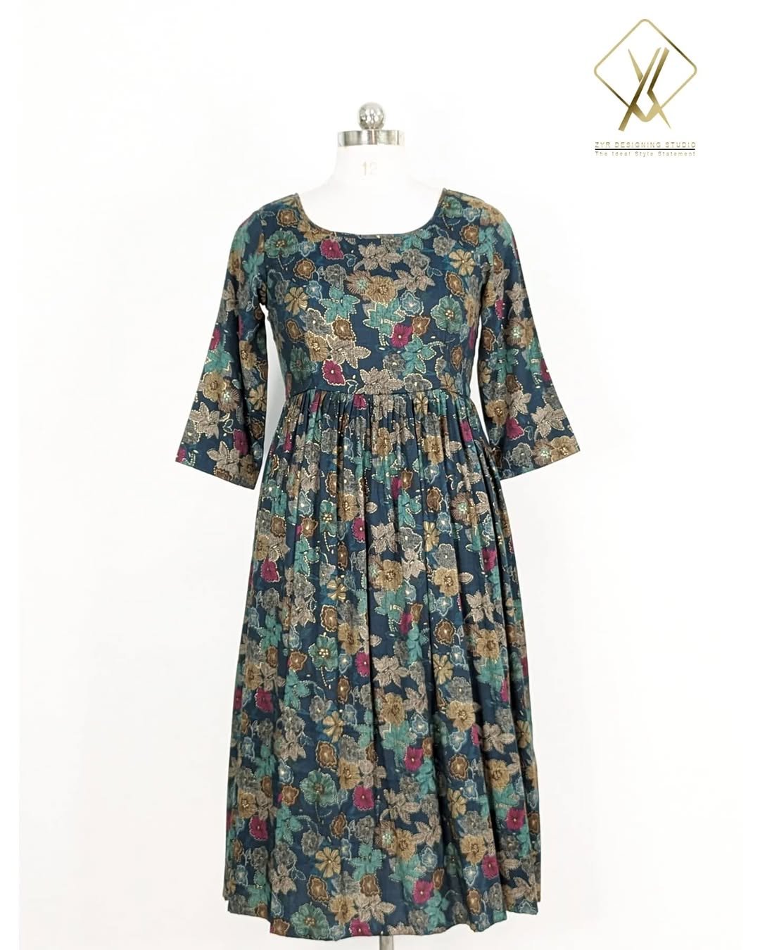 FILONA - Flowy Rayon Frock (Peacock blue )