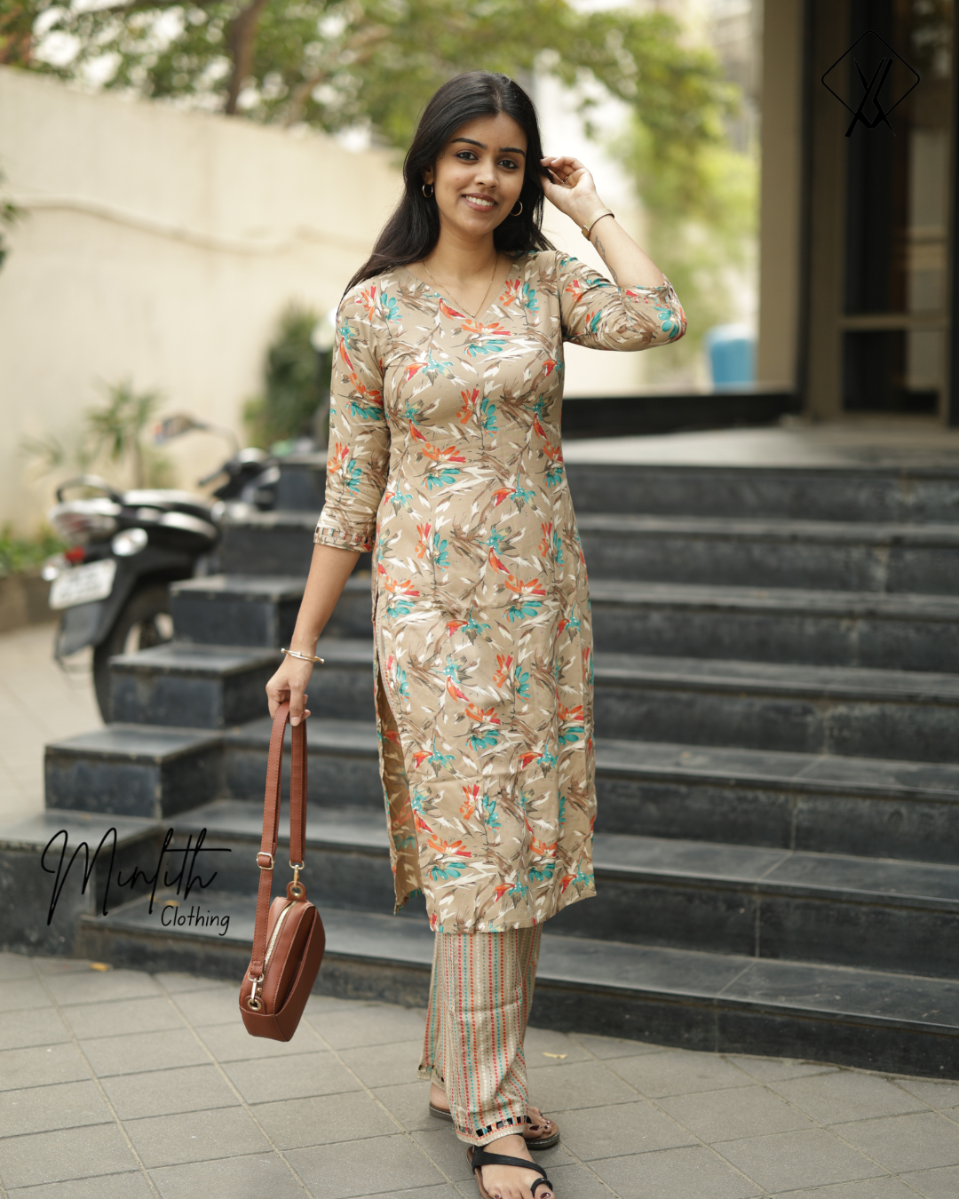ARIA- Rayon V-Neck Kurti Set