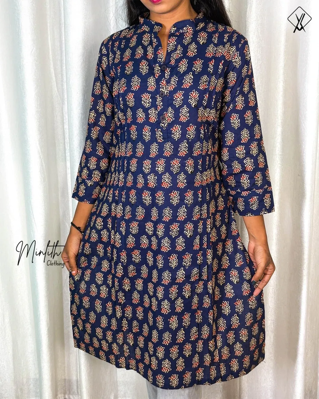 AJRAKH -Cotton Collar Floral Ajrakh Kurti