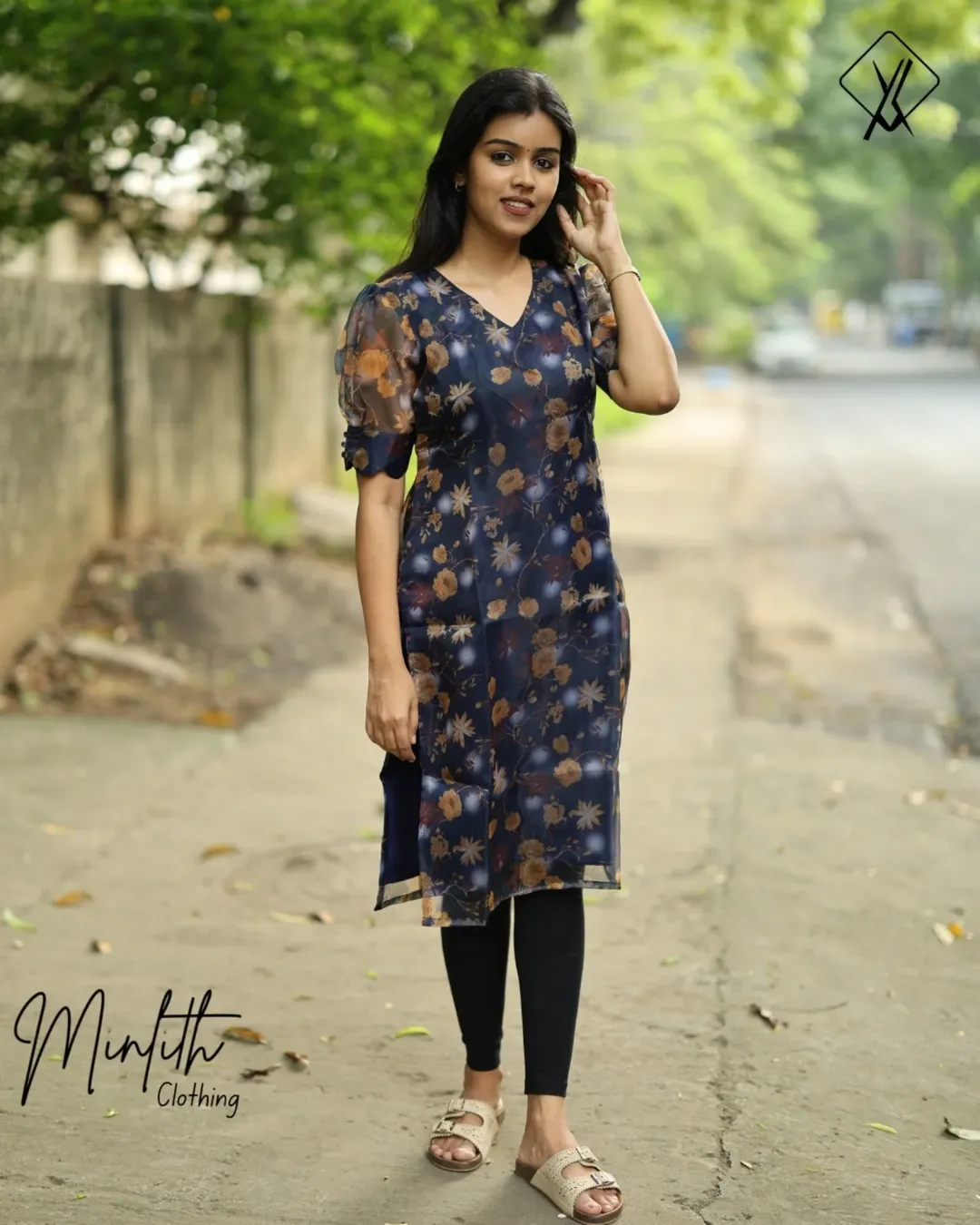 LYVIA- Organza Puff Sleeve Kurti