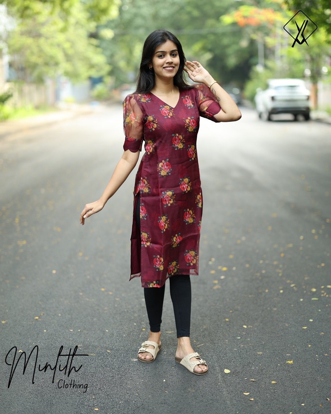 LYVIA- Organza Puff Sleeve Kurti
