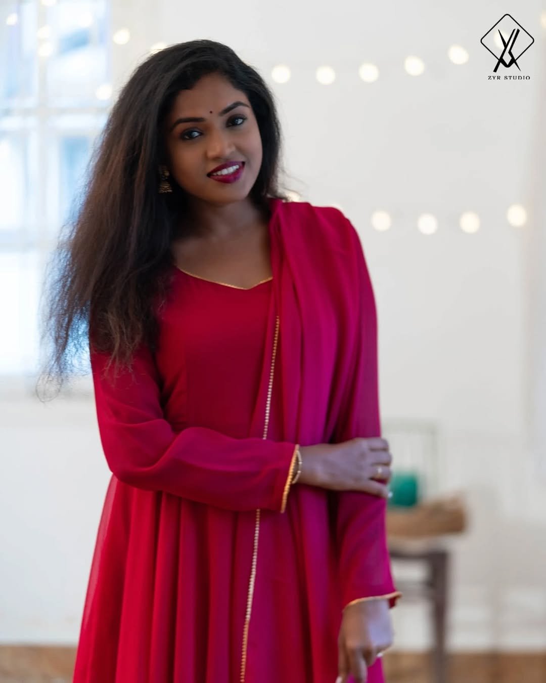 SARA- Geogette Anarkali Lace with Shawl ( Magenta ) - Image 2