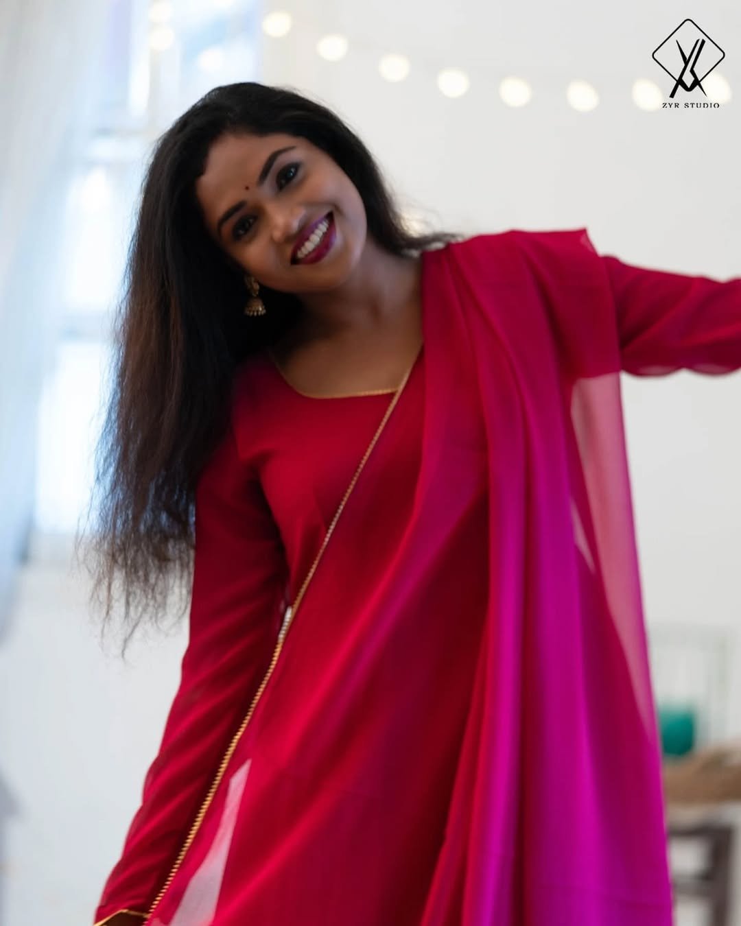 SARA- Geogette Anarkali Lace with Shawl ( Magenta ) - Image 3