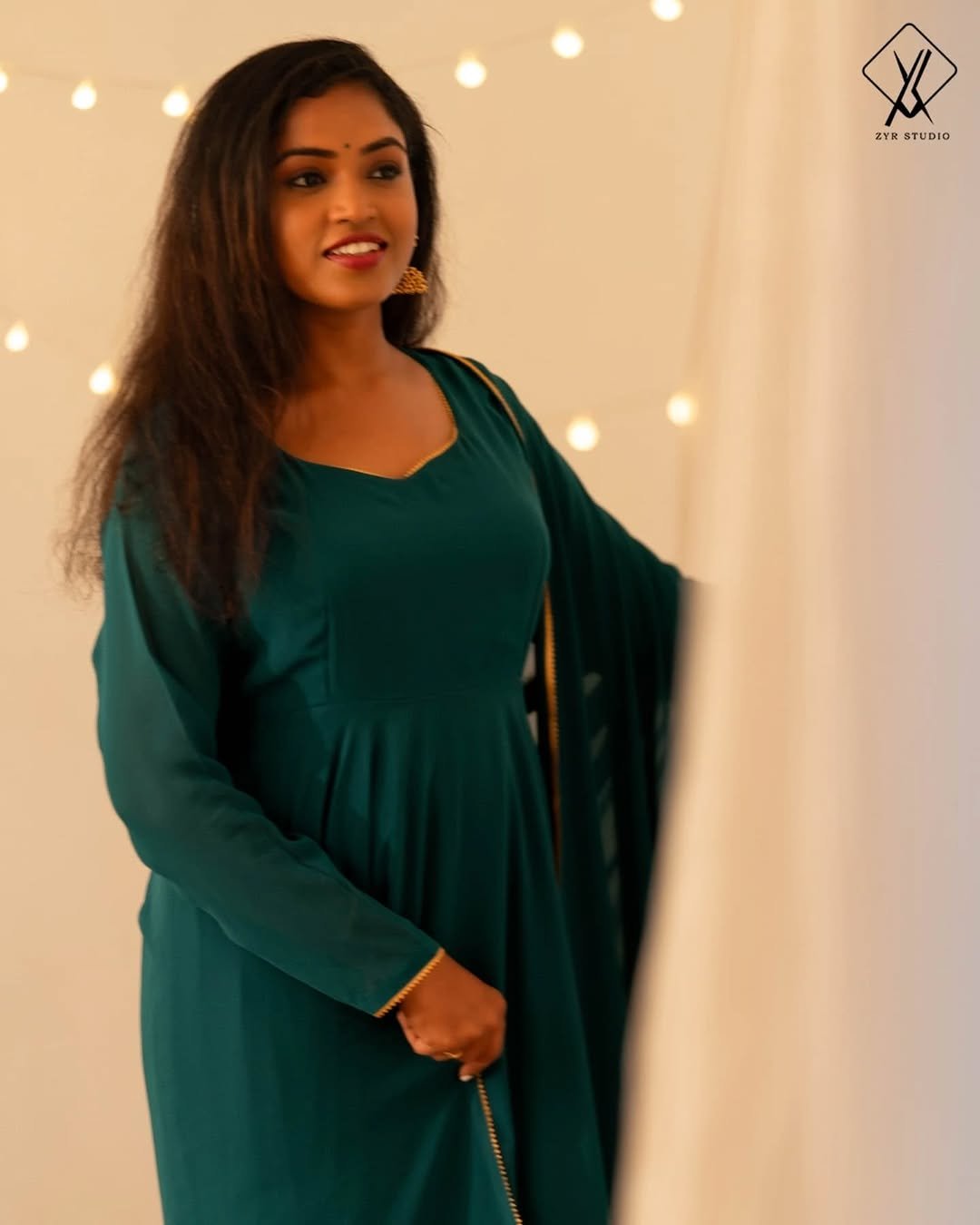 SARA- Geogette Anarkali Lace with Shawl (Bottle Green) - Image 2