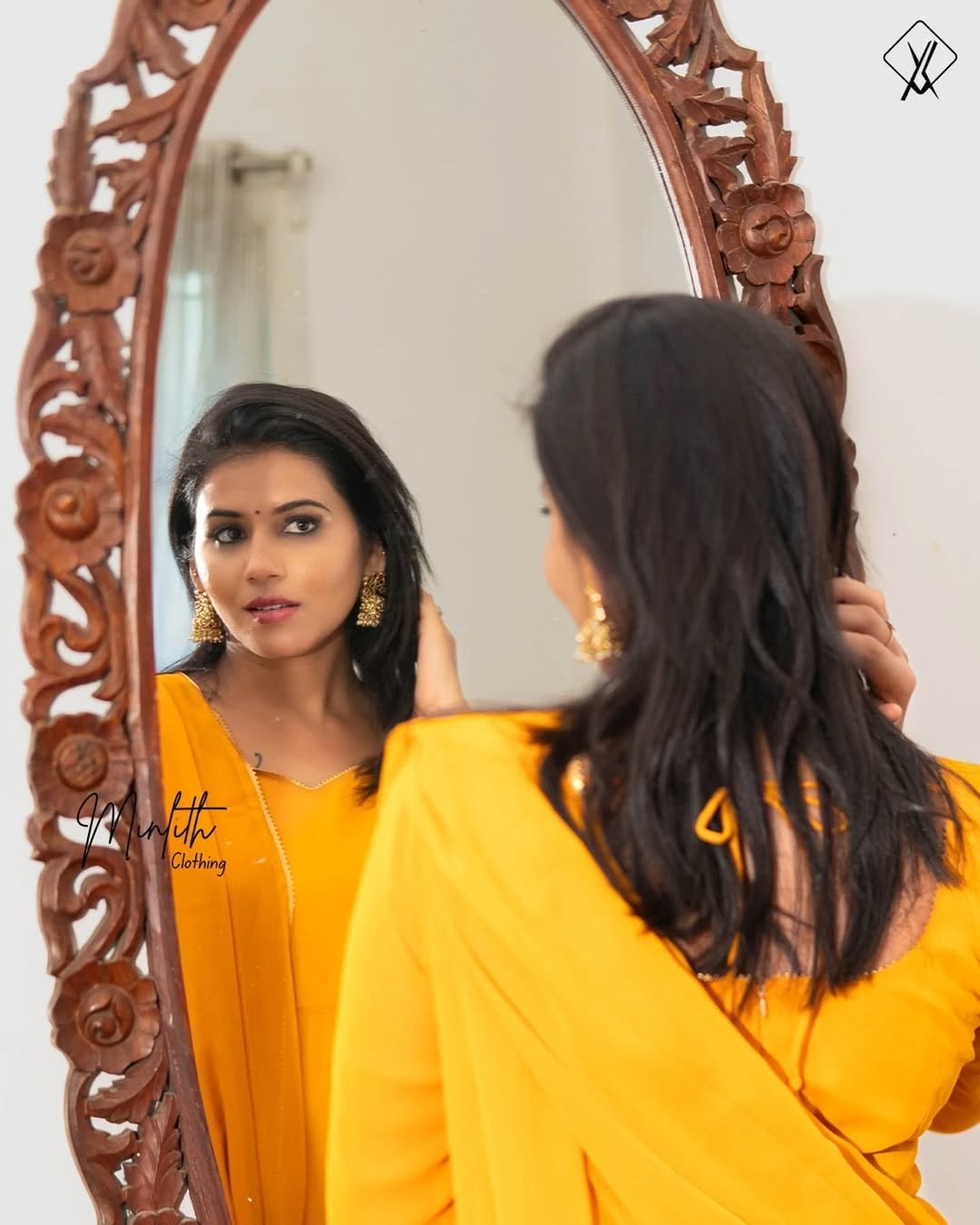 SARA- Geogette Anarkali Lace with Shawl (Mustard Yellow ) - Image 2