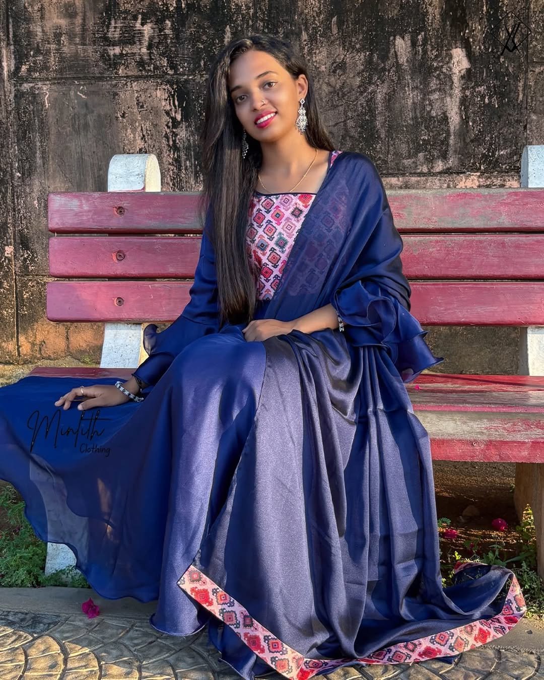 ASMA - Satin Georgette Ruffel Anarkali (Blue)