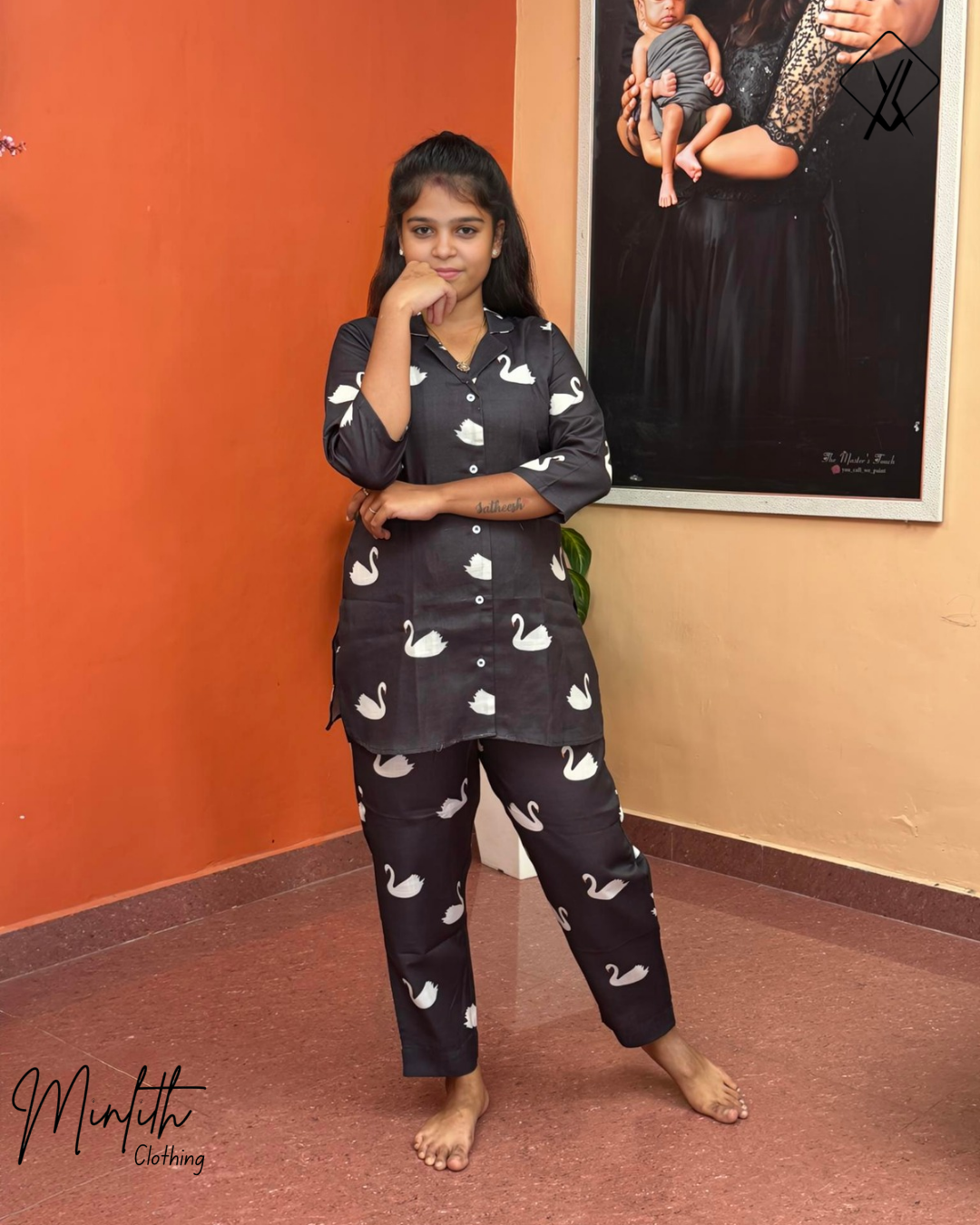 VELORA-Swan Print CO-ORD Set
